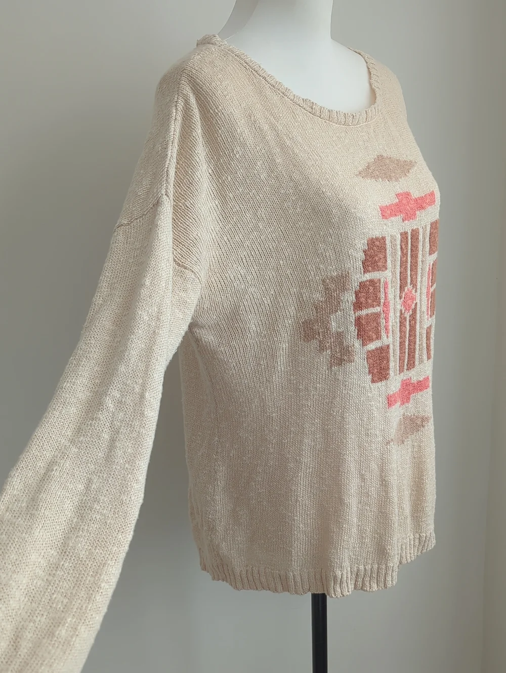 Lucky Brand Southwestern Aztec Intarsia Knit Boho Button-Back Sweater LARGE